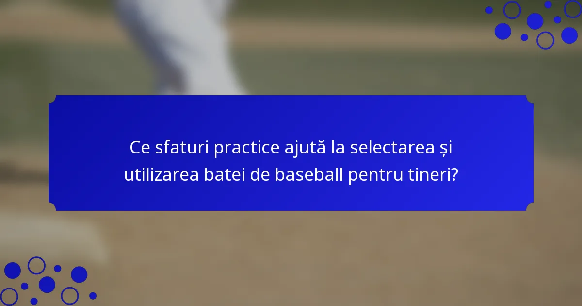 Ce sfaturi practice ajută la selectarea și utilizarea batei de baseball pentru tineri?